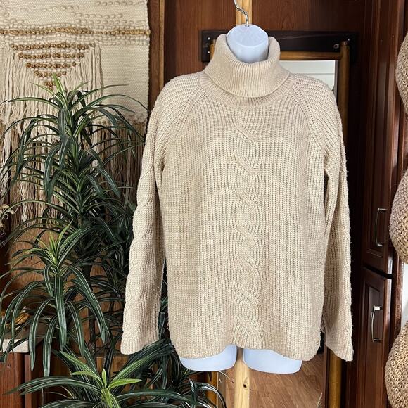 Calvin Klein Cream Cable Knit Turtleneck Sweater S Cozy Chunky Knit Cottagecore - Picture 1 of 11
